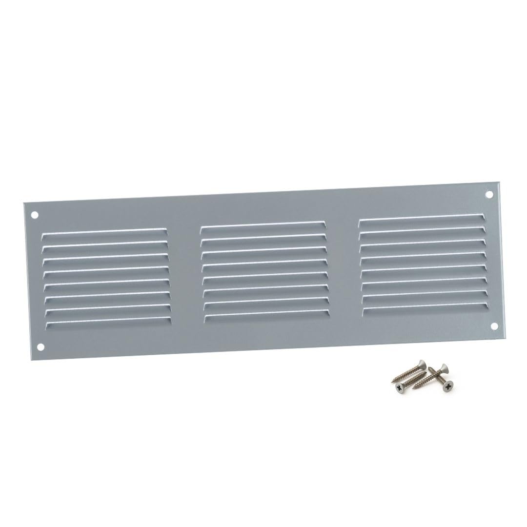 Steinberg14 Gray Grey 300X100mm Metal Air Vent Cover With Insect Mesh - 12X4 Inch Ventilation Grille - Air Vent Register For Walls And Ceilings - Ventilation Cover For Outdoor And Indoor