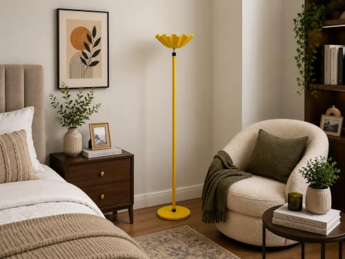 Image of Metal Shade Wooden Tripod Floor Lamp for Living Room, Living Room Corner, Bedroom, Home, Office, Interiors, Decor, Cinema. (Mustard Yellow Without Ball)