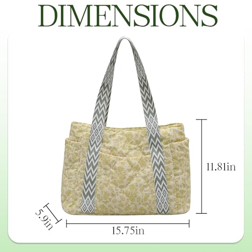 Tote Bag for Women, Lightweight Floral Tote Work Bags for Travel, Cotton Quilted Shoulder Bag with Zipper2