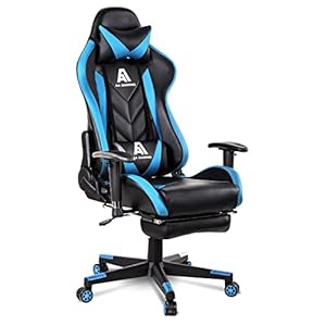 AA Products Gaming Chair High Back Ergonomic Computer Racing Chair Adjustable Office Chair with Footrest, Lumbar Support Swivel Chair – Blue