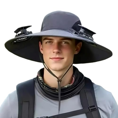 Chapeau ventilateur solaire homme large bord protection UPF50+ randonnée et plage
