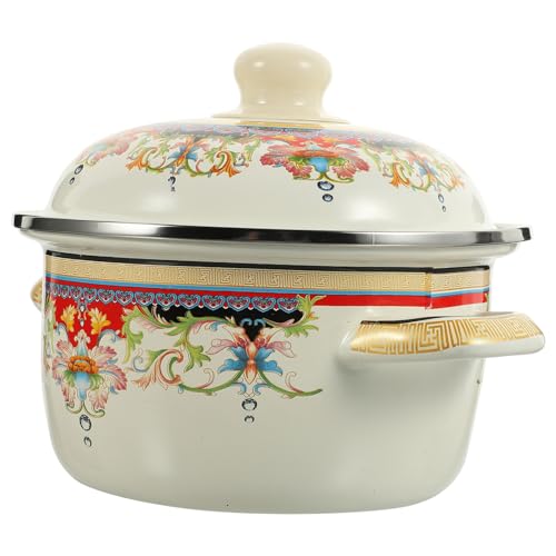 Zerodeko 1pièce Pot à Soupe Émail Rétro Avec Couvercle Casserole Résistante Aux Hautes Températures Pour Ragoût Et Soupe Ustensile De Cuisine Pratique