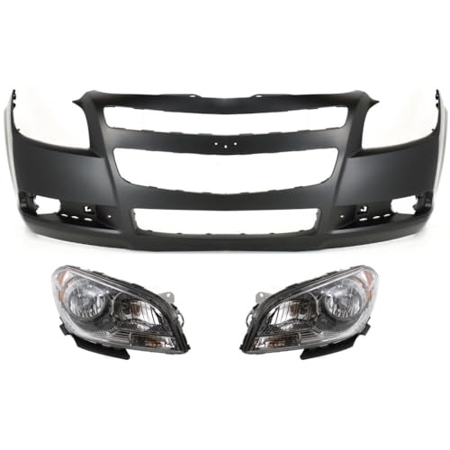 EIDZADK Auto Body Repair for Chevy for Malibu 2008-2012 Front Set of 3 with Bulb(S)-Assembly (1) Bumper Cover and (2) Headlights -Lighting Technology Headlight-Part Name 22897127