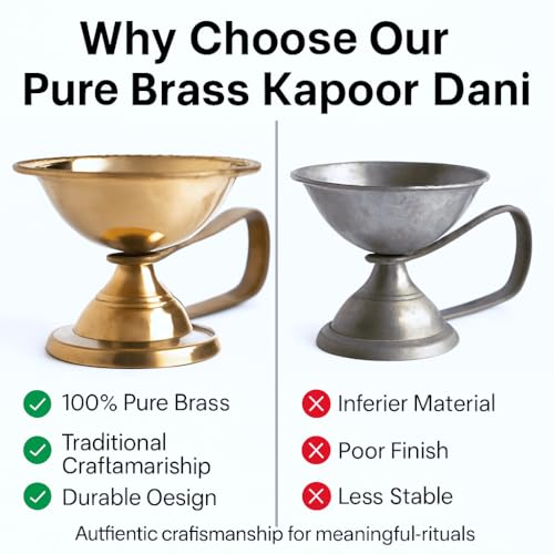 Image of Brass Kapoor Dani for Puja | Karpur Diya Kapoor Dani Brass with Handle | Brass Kapoor Diya for Puja | Kapur Diya for Aarti | Brass Kapoor Dani for Home Temple
