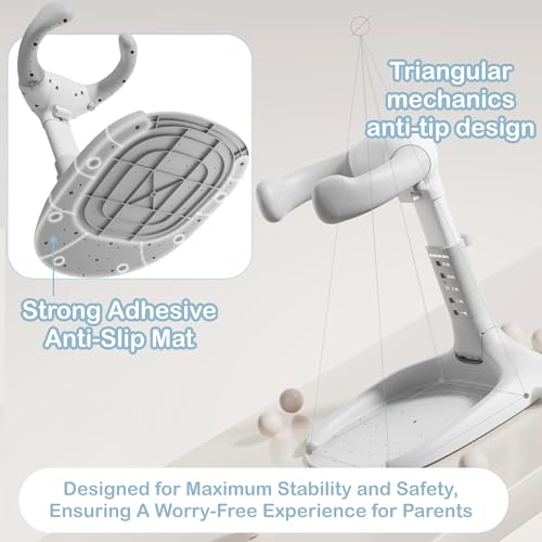 Image of Baby Shower Stand with Adjustable Support - Eases Parent Strain, Prevents Water in Ears, Ensures Thorough Cleaning and Promotes Standing Confidence for Babies 8+ Months (Foldable)