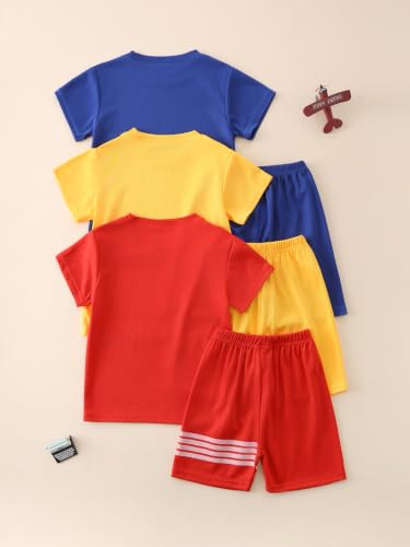 Image of Boys Clothes Short Set 6 Piece Outfit Athletic T-Shirt and Quick Dry Shorts Kids Summer Clothing Set Size 3-14