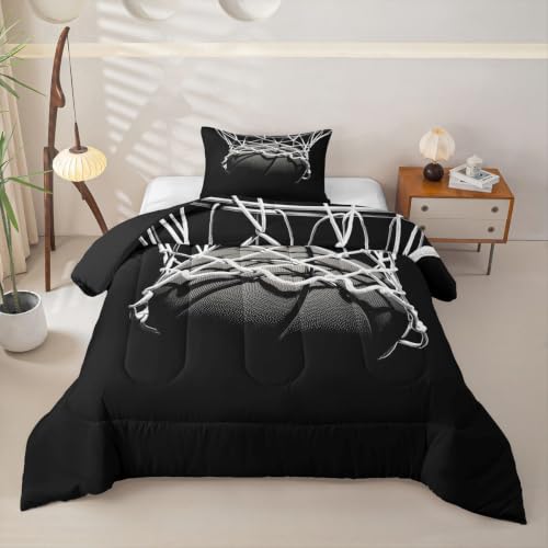 Image of Feelyou 3D Basketball Comforter Set Toddler Size Ball Pattern Bedding Set for Kids Boys Girls Sports Theme Duvet Quilt Bedroom Decor Microfiber 2 Pcs with 1 Pillow Case