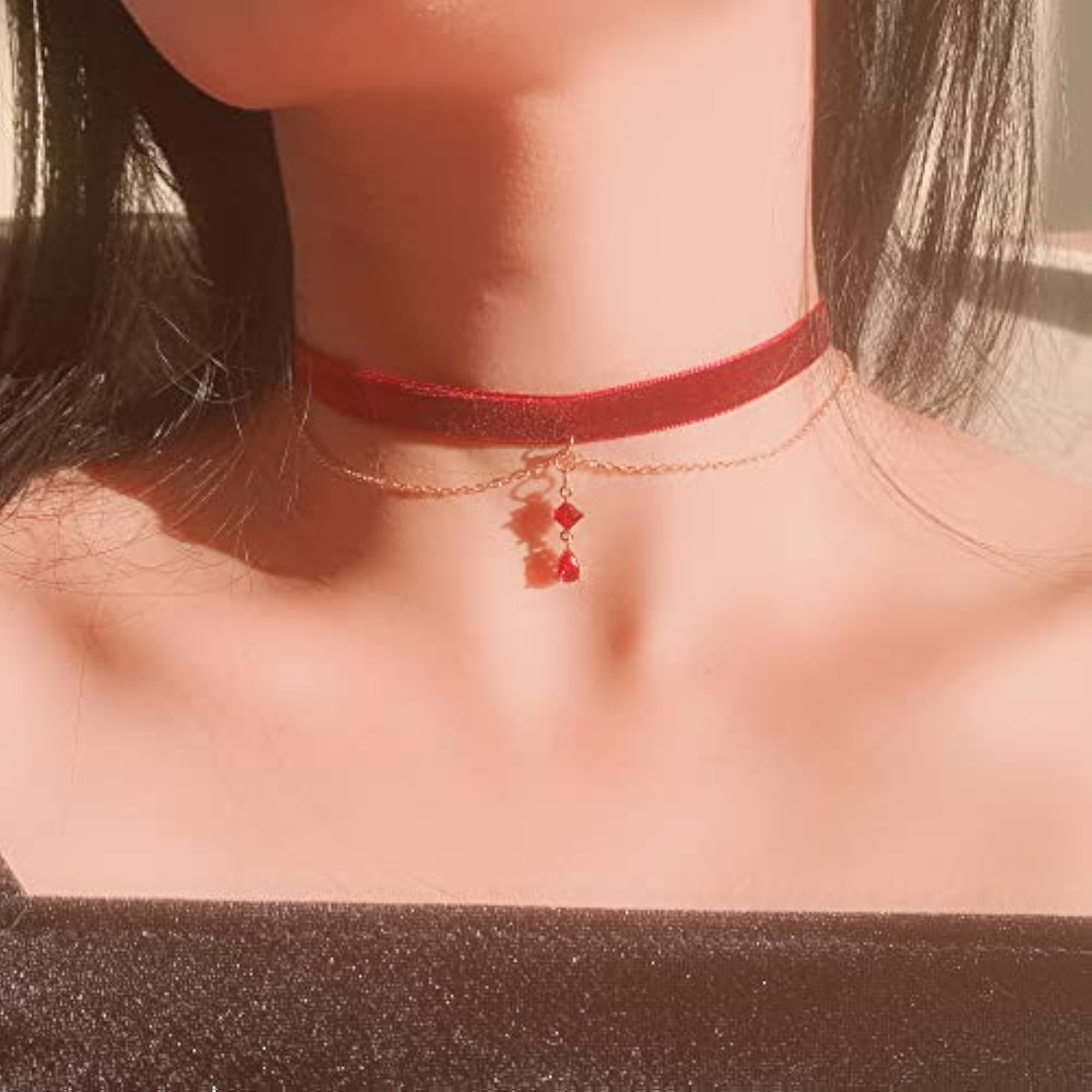 Women's Black Velvet Red Pendant Choker Necklace, Gothic Style
