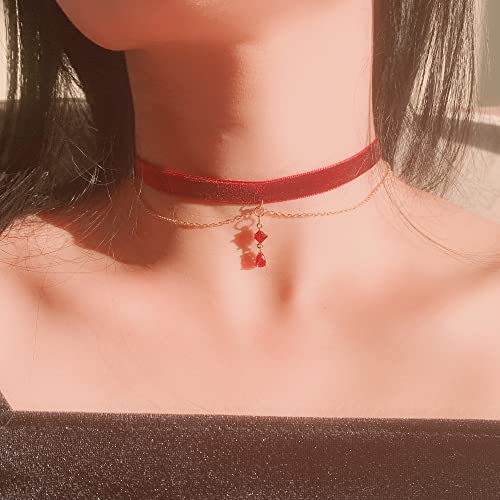 MOMOCAT Black Velvet Red Pendant Choker Necklace for Women Gothic Lace Chokers Necklace Witch Bride Vampire Accessories Aesthetic kawaii Jewelry for Women Teen Girls2