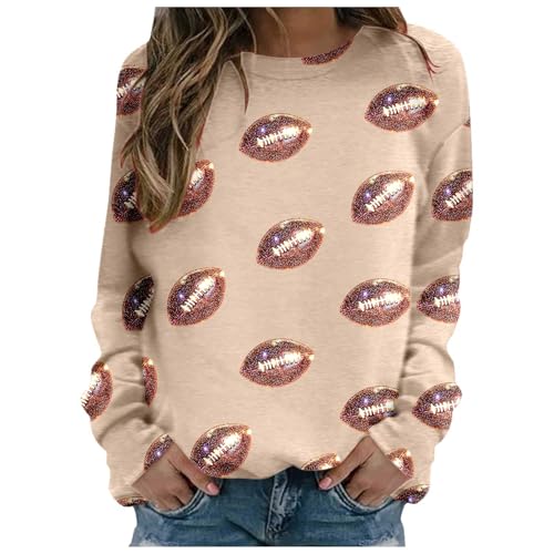 Image of Sweatshirts for Women Women Casual Printed Round Neck Hoodless Long Sleeve Sweatshirt Hoodie (Khaki, XL)