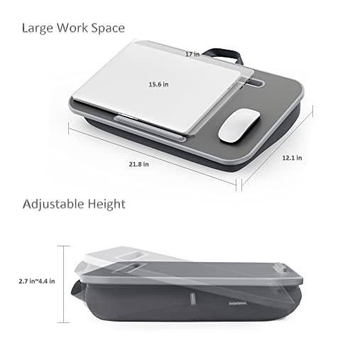 Lap Desk, Portable Laptop Lap Desk With Pillow Cushion, Fits Up To 17 Inch Laptop, Laptop Stand With Device Ledge And Phone Holder, For Home Office, Gray, Istudyniture #TOP3