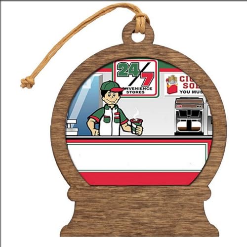 PrintedPerfection.com Personalized Convenience Store Male Wooden Snow Globe Shaped Christmas Ornament