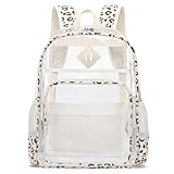 Xunteny Mochila transparente para meninas e mulheres, mochila escolar resistente e transparente, Leopardo de veludo cotelê bege, Medium