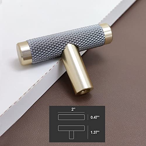 Westablize 10 Pack 2 Inch Cabinet T Knob Gold And Grey Knurled Handles T Knob For Brushed Gold Drawer T Knob Cupboard Aluminum T Knob Cabinet Handles T Knob #TOP1