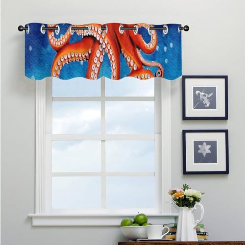 Cenefa de ventana para cocina estilo náutico vintage con diseño de pulpo y playa en pack de 2 4