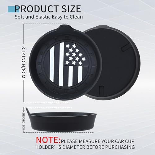 Image of Amooca Car Cup Coaster Universal Non-Slip Silicone Cup Holder Insert Car Interior Accessories for Drink American Flag US Flag 2 Pack Black