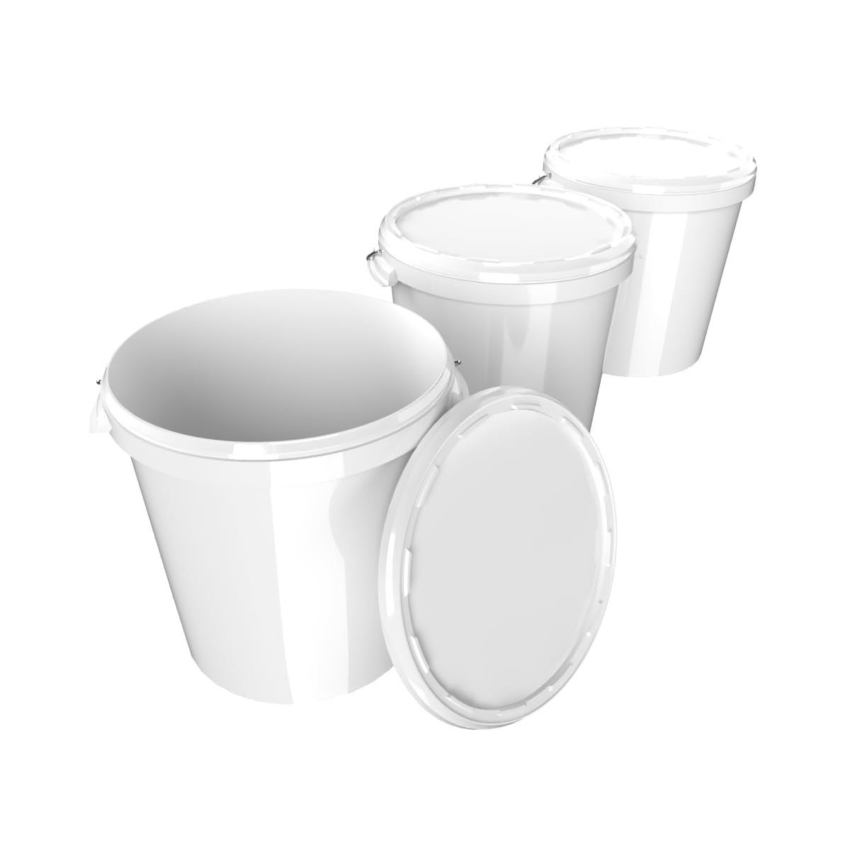FixedByU 3 Buckets with Lid, 30L, Made in Germany, Food-Safe, Sturdy, Airtight, Storage for Food, Office, Home, Workshop, Catering, White Polypropylene