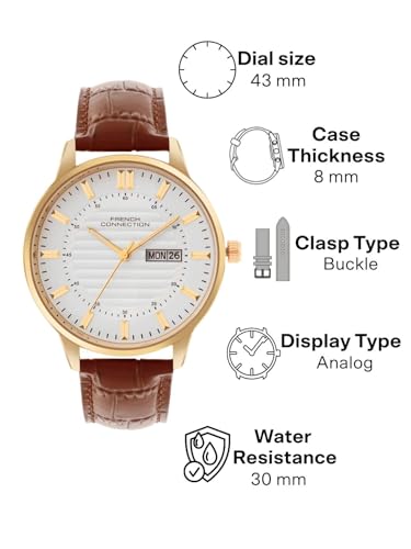Image of French Connection Textured Silver Round Dial with Brown Leather Strap Watch - for Mens FCN0123SBRL