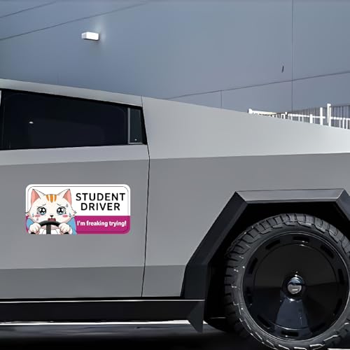 Image of 7.6x3.6 Student Driver Magnet Funny - Adorable Crying Cat Design: Please Be Patient - New Driver Magnet for Car Cat, Cute & Funny Kitten Student Driver Car Bumper Accessory