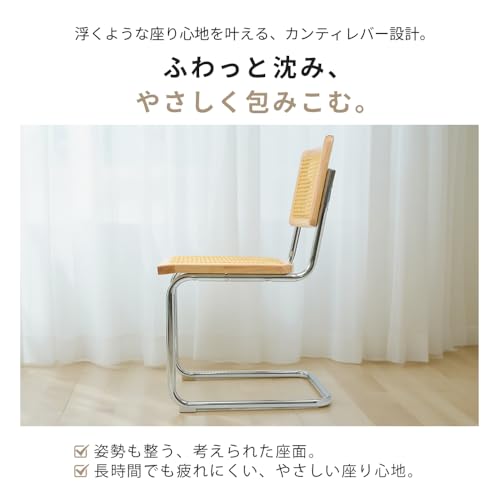 サンエスライン ラタンチェア ダイニングチェア 椅子 籐編み PPラタン 合成皮革 スチール脚 クッション性 モダン 韓国 シンプル ナチュラル ラタン×ラタン ブラウン [2]