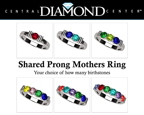 Central Diamond Center Shared Prong Mothers Birthstone Family Ring With 1-6 Birthstones In Platinum Plated Silver - Size 9 #TOP2