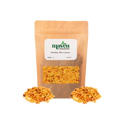 Maven Wholefoods Bombay Mix Coarse 500g | Crunchy Indian Snack Mix | Spicy Gram Flour Noodles Peanuts & Lentils | Vegan Savoury Snack