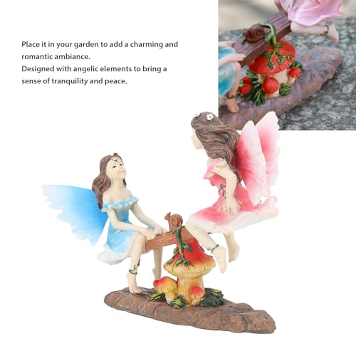 HERCHR Fairy Garden Resin Statue 8.5x6.5in Fairy on Seesaw Garden Decoration Figurine Ornament Outdoor Miniature Garden Girl Figurine - Image 4