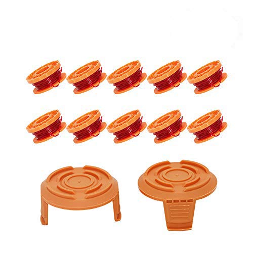 Prime&Swift WA0010 Trimmers Spool Line 10ft 0.065\",Compatible with Worx Trimmer/Edger Weed Eater WG180 WG163,Worx Trimmer spools Weed Eater String with WA6531 Spool Cap Covers (10 Line Spools+2 Cap)