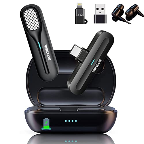 VIEWLON Wireless Lavalier Microphone with Charging Case, for iPhone/Android/PC/Speaker, 3-Level Noise Reduction, Lapel Mic for Video Voice Recording, Live Stream, Interview, Plug & Play Cover