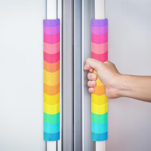 Image of Refrigerator Door Handle Covers Set of 2 Gradient Rainbow Colors Washable Fridge Dishwasher Mocrowave Oven Stove Decor Protector Handle Cover Keep Kitchen Appliance Clean from Food Stains Decorate