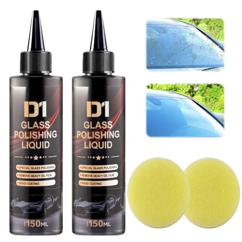 2PCS D1 Glass Polishing Liquid,Removedor de Arañazos de Vidrio de Parabrisas de Automóvil,Pulimento cristales coche,Pulimento faros coche,para pulido de vidrio,Scratches,Wiper Marks,Oil Film,150ml
