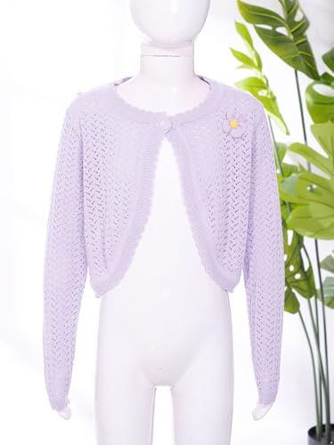 Aislor Kids Girls Knit Long Sleeve Cute Flower One Button Closure Bolero Cardigan Shrug Hollow Out Sweaters Tops3