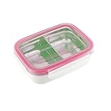 Innobaby Keepin' Fresh Stainless Steel Divided Bento Snack Box with Lid for Kids and Toddlers BPA Free, 11 oz, Pink