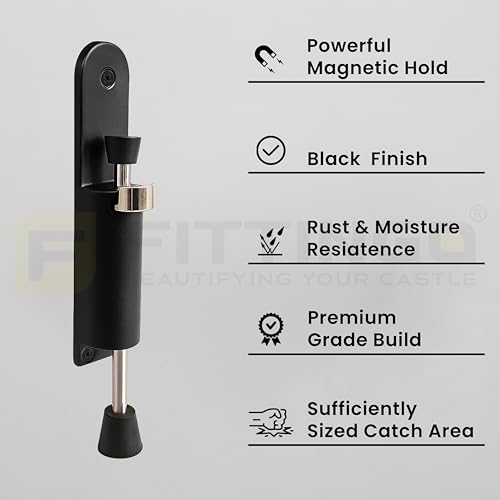 Image of Premium Kick Down Stopper /Door Magnet Stopper /Foot Operated Stopper /Heavy Duty Door Stopper /Zinc Alloy Magnetic Door Stopper (Pack of 1, Black Finish)-| 3 Years Warranty |