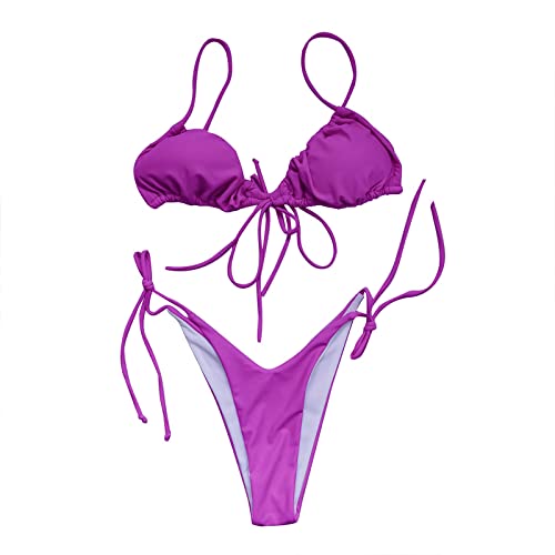 Biquíni feminino de duas peças de corte alto amarrado na lateral tanga maiô com cordão de amarrar bi