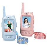 Video Walkie Talkie Toys for Kids, 2 Pack Rechargeable Long Range Two Way Radios Walkie Talkies with Screen，Toys for Family Games, Outside, Camping, Hiking，for Ages 3-12 Blue+Pink