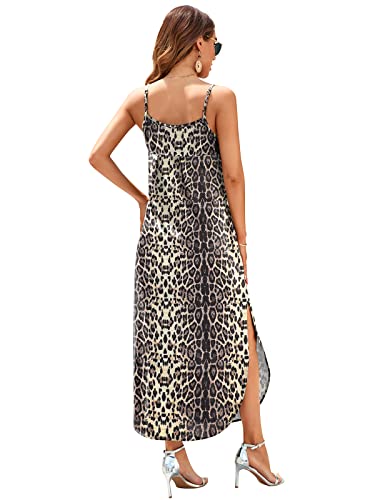 Image of HUSKARY Women's Summer Casual Sleeveless V Neck Strappy Split Loose Dress Beach Cover Up Long Cami Maxi Dresses with Pocket