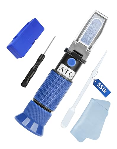 ZITFRI 4-in-1 Frostschutz Refraktometer mit ATC, Kühlmitteltester für Ethylenglykol (G11 G12) Propylenglykol G13, AdBlue (DEF) Batteriesäure Handrefraktometer (blau, 501 Panel)