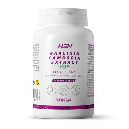 HSN Garcinia Cambogia 6000mg (60% HCA Ácido Hidroxicítrico) equivalencia fruto por dosis diaria | 120 Capsulas Vegetales | Extracto 6x Veces Más Concentrado | No-GMO, Vegano, Sin Gluten