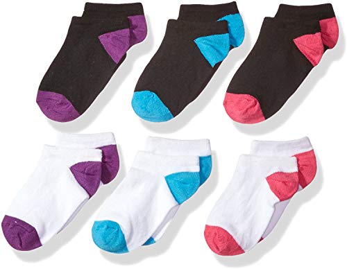 Fruit of the Loom Girls 6 Pack No Show Socks, M, Assorted 1