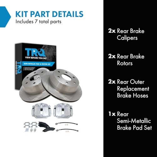 Image of TRQ Rear Brake Pad and Rotor Set Semi Metallic Calipers Compatible with 2000-2001 Chevrolet Tahoe GMC Yukon