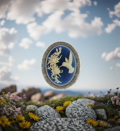 Image of Floral Pin Brooch Antique Brass Flower Decor Fashion Cameo Jewelry Pouch for Gift