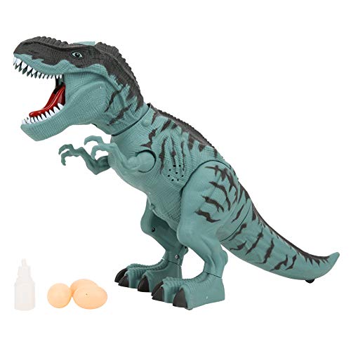 Zerodis Juguete de Dinosaurio Andante, T Rex Electrónico con Función de Respiración de Fuego y Puesta de Huevos, Robot Educativo de Plástico para Niños (Rocíe el Dinosaurio Que Pone Huevos (Azul))