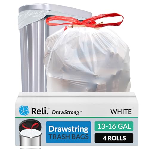 Reli. Tall Kitchen Drawstring Trash Bags 13 Gallon | 500 Count Bulk | Kitchen Garbage Bags | White | 13 Gallon - 16 Gal Capacity