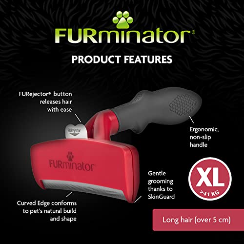 FURminator deShedding-Tool Hund Gröߟe XL Langhaar & Harkenkamm für langhaarige Hunde und Katzen - Bürste zur Vorbeugung von Knoten und verfilzten Haaren