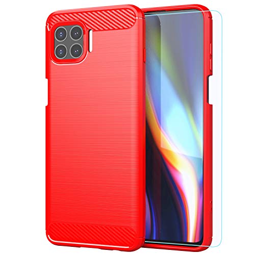 Moto One 5G case,Motorola One 5G UW case,with HD Screen Protector,M MAIKEZI Soft TPU Slim Fashion Non-Slip Protective Phone Case Cover for Motorola Moto One 5G(Red Brushed TPU)