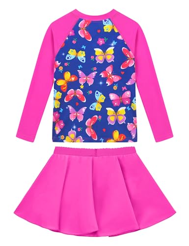 Image of Snowheart Girls Rash Guard Swimsuit Set Long Sleeve Bathing Suit Two Piece 3-12 Years