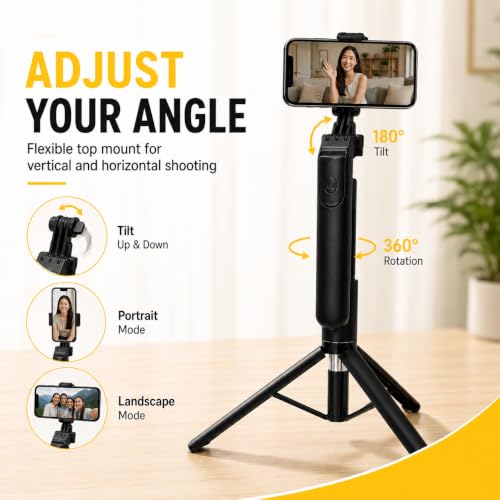 Image of 3-in-1 Selfie Stick, Extendable Phone Tripod Stand, Grip Handle, 360 Adjustable Phone Holder for iPhone & Android with Remote, Vlogging, Travel & Video Calls R16 BY UNBREAKcable