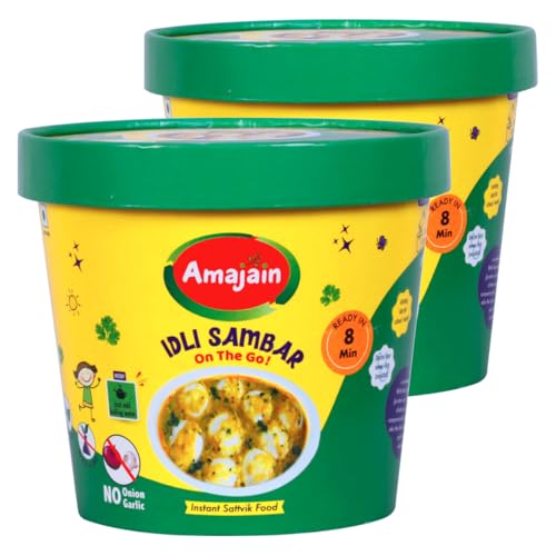 Image of Amajain Instant Sattvik Healthy Idli Sambar, Ready-to-Eat, No Added Preservatives, No Added Flavours, Jain-Friendly, 90g (Pack of 2)