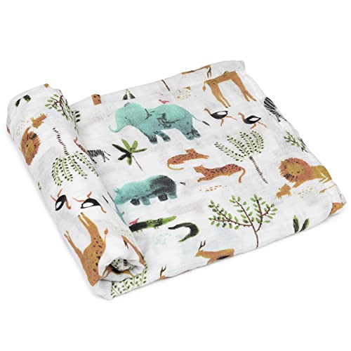 Micu Micu Baby Pucktuch, Musselin Decke Baby, Mulltuch 120x120 cm, 1 Stück, Extra Weich, Große Größe, Babygeschenke Zur Geburt Junge und Mädchen (Tiere)